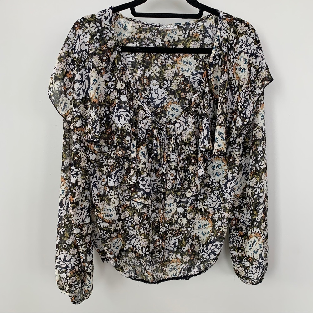 Intimately Free People Floral Long Sleeve Ruffle Top Size XS‎
